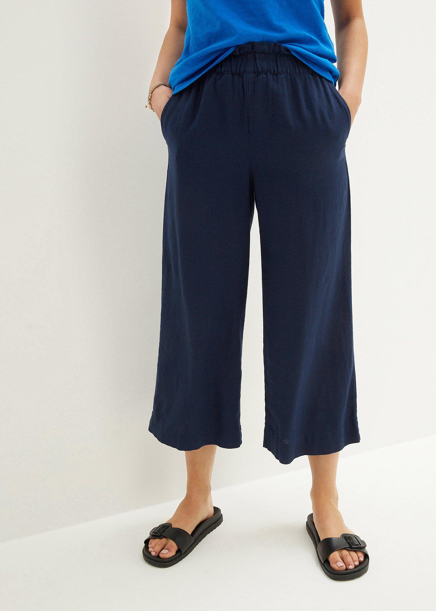 Comfy Linnen Culotte Met Een Elastische Band Donkerblauw