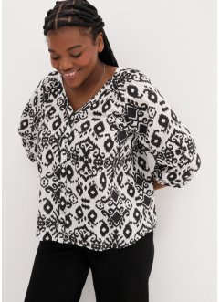 Gedessineerde blouse van katoen, 3/4 mouw, bpc bonprix collection
