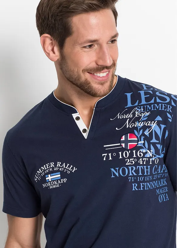 Henley shirt met korte mouwen van biologisch katoen, bonprix