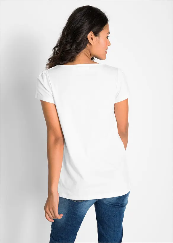 Katoenen shirt met kant, korte mouw, bonprix