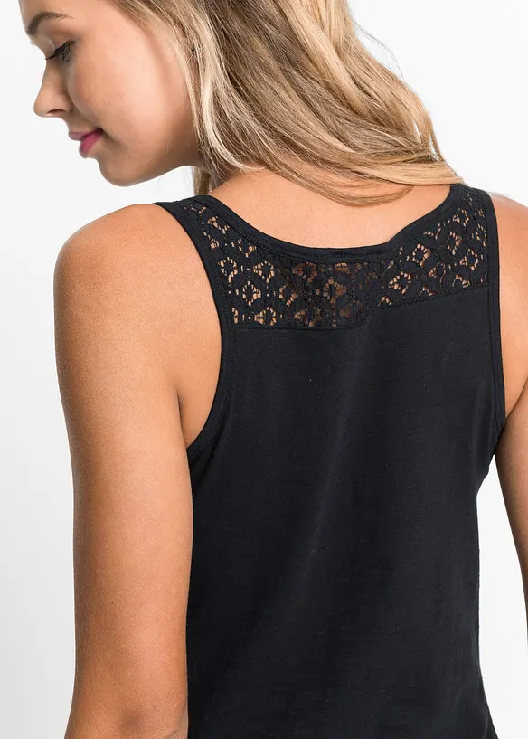 Tanktop met kant van katoen, bonprix