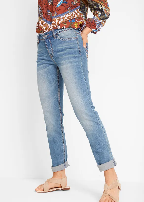 Straight stretch jeans, mid waist, bonprix
