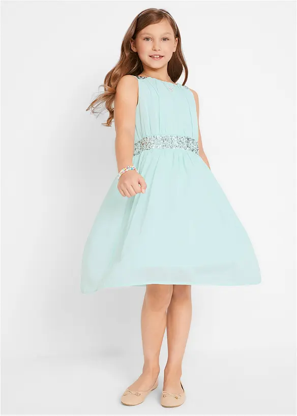 Chiffon meisjes jurk met paillettenband, bonprix