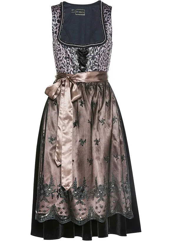 Dirndl met luipaardpatroon en schort (2-dlg. set), bonprix