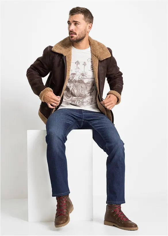 Korte imitatieleren jack met teddy voering, bonprix