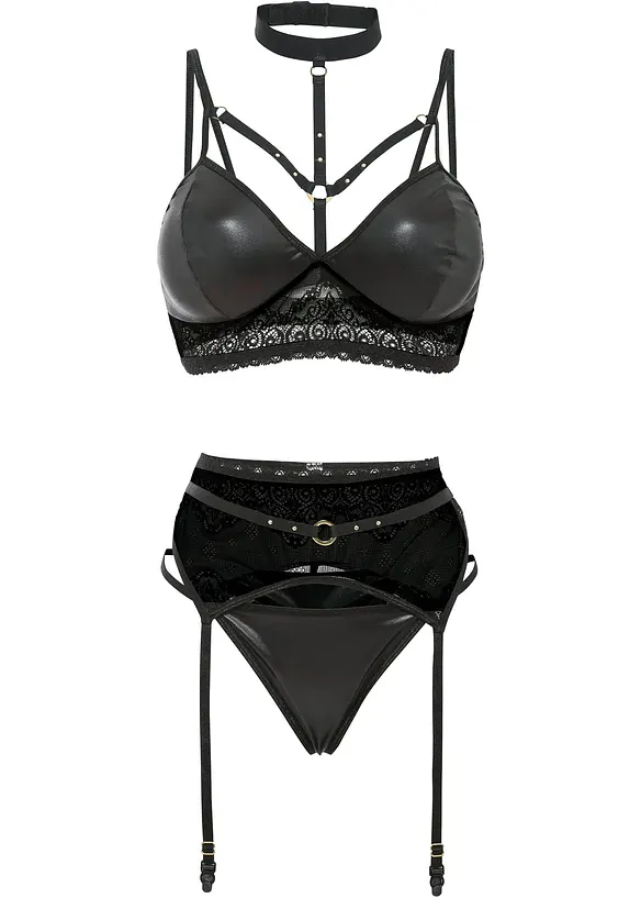Bralette, string, jarretels (3-dlg. set), bonprix