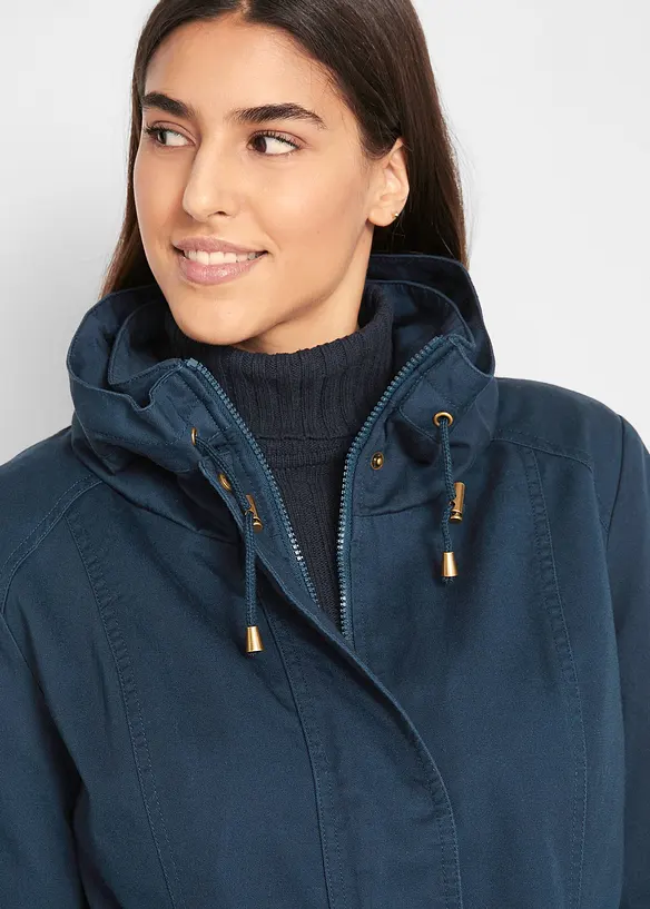 Korte katoenen parka met opstaande kraag, getailleerd, bonprix