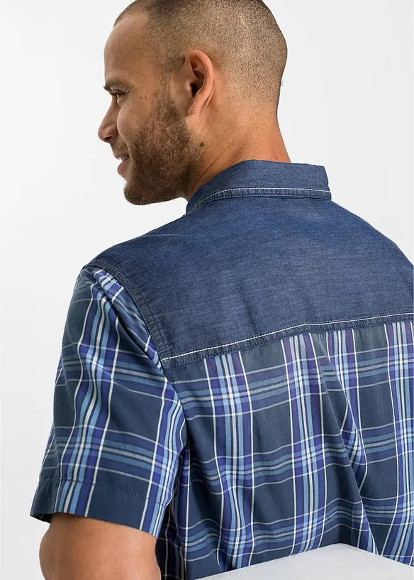 Overhemd met denim details en korte mouwen, bonprix
