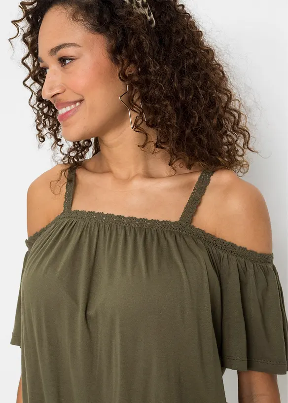 Cold shoulder shirt met kant, bonprix