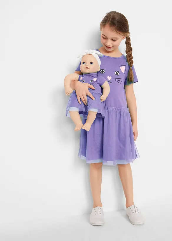 Meisjes jurk en poppenjurk (2-dlg. set) van biologisch katoen, bonprix