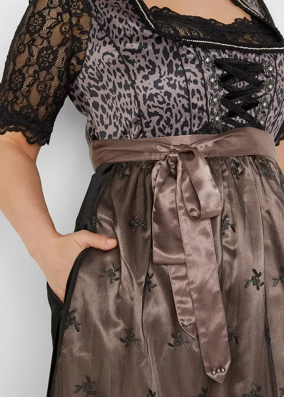 Dirndl met luipaardpatroon en schort (2-dlg. set), bonprix