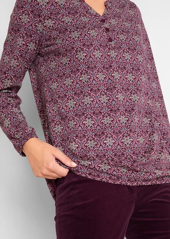Gedessineerde longsleeve met Henley kraag, bonprix