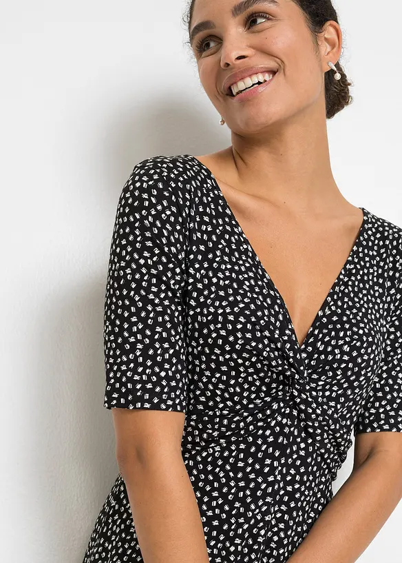 Gedessineerde jersey jurk met drapering in een zachte viscosemix, bonprix