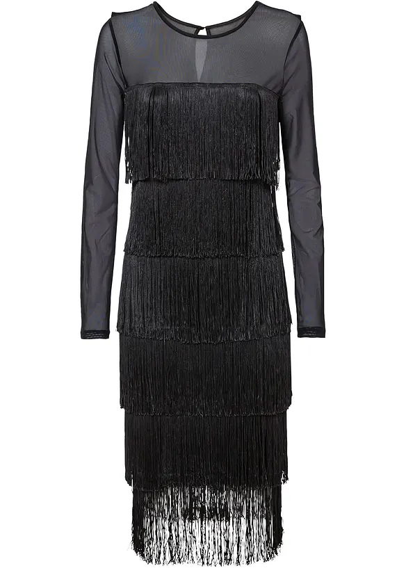 Midi jurk van luchtig mesh met franjes, bonprix