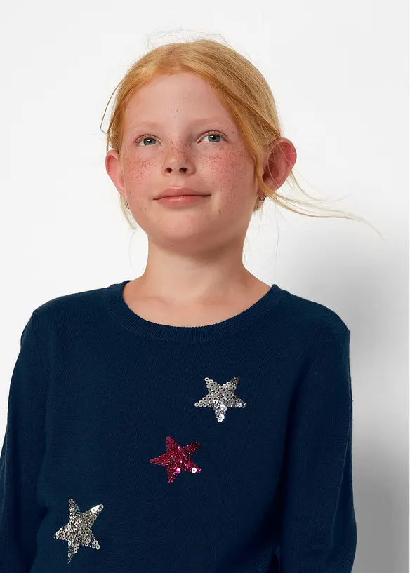 Fijn gebreide trui met pailletten, bonprix