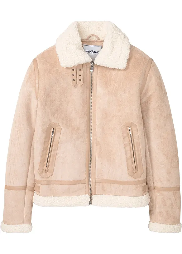 Korte imitatieleren jack met teddy voering, bonprix