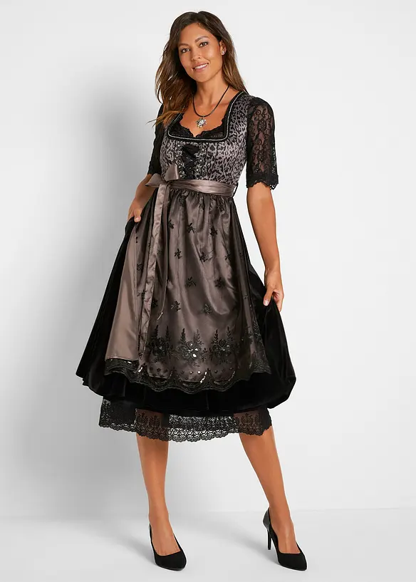 Dirndl met luipaardpatroon en schort (2-dlg. set), bonprix