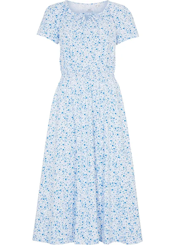 Midi jersey jurk met breed smokwerk in de taille en biologisch katoen, bonprix