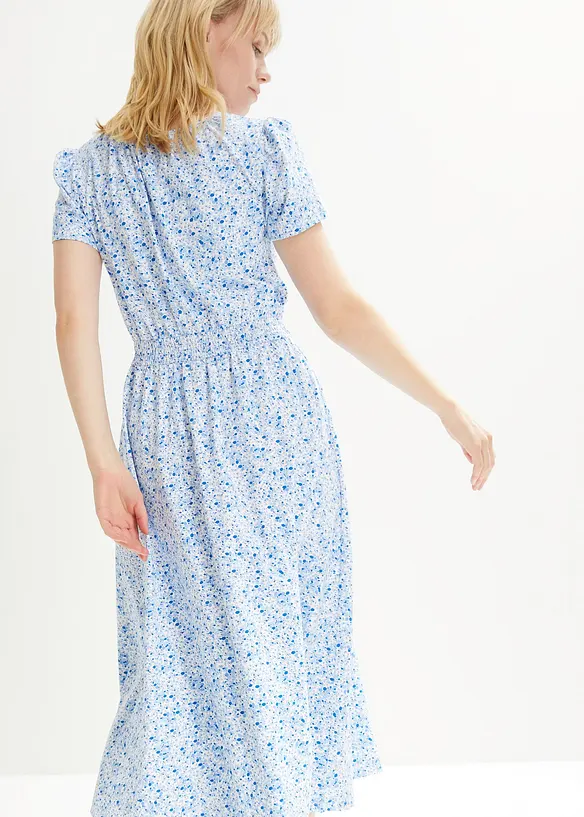 Midi jersey jurk met breed smokwerk in de taille en biologisch katoen, bonprix