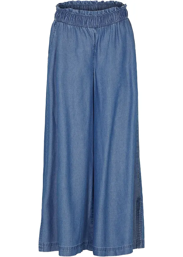 Soepelvallende palazzo jeans met splitten, 7/8 lengte, bonprix