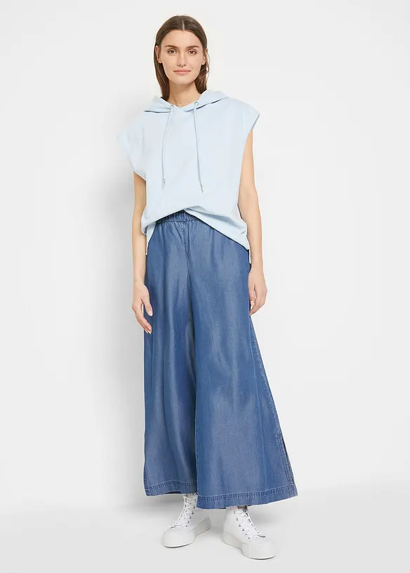 Soepelvallende palazzo jeans met splitten, 7/8 lengte, bonprix
