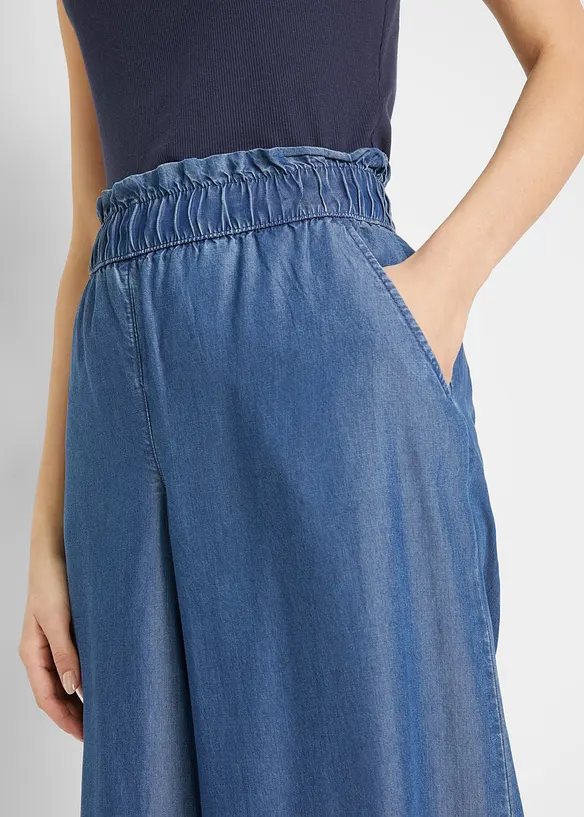 Soepelvallende palazzo jeans met splitten, 7/8 lengte, bonprix