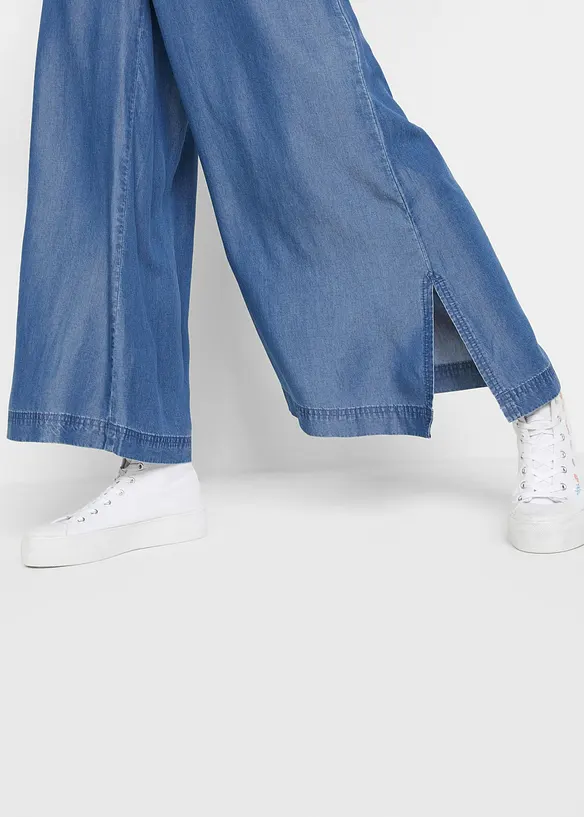 Soepelvallende palazzo jeans met splitten, 7/8 lengte, bonprix