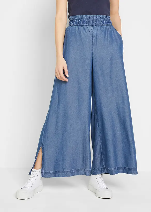 Soepelvallende palazzo jeans met splitten, 7/8 lengte, bonprix