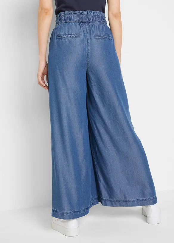 Soepelvallende palazzo jeans met splitten, 7/8 lengte, bonprix