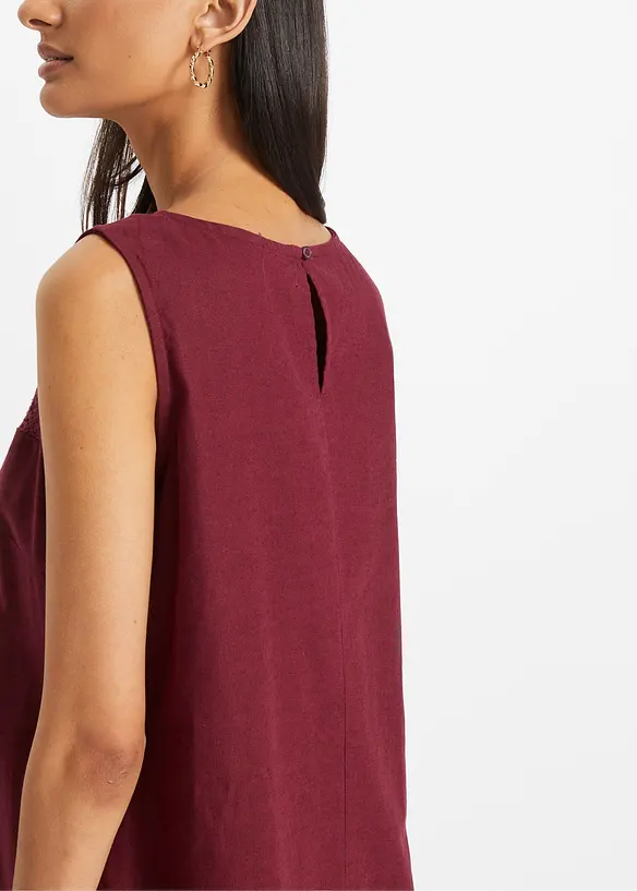Maxi jurk met linnen, broderie anglaise en zijsplit, bonprix
