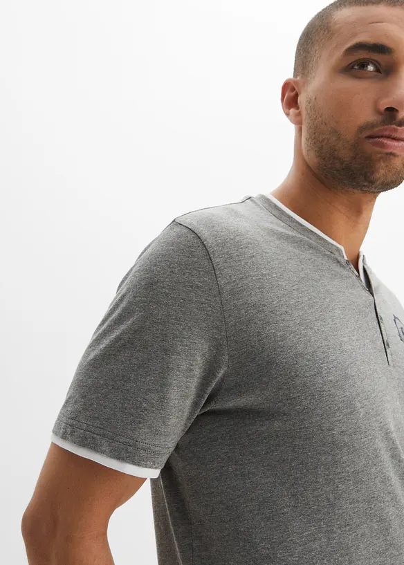 Henley shirt met korte mouwen (set van 2), van biologisch katoen, bonprix