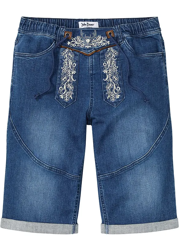 Stretch jeans bermuda met borduursel, regular fit, bonprix