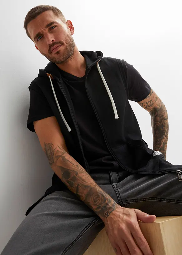 Sweatvest met capuchon in een zachte katoenmix, bonprix