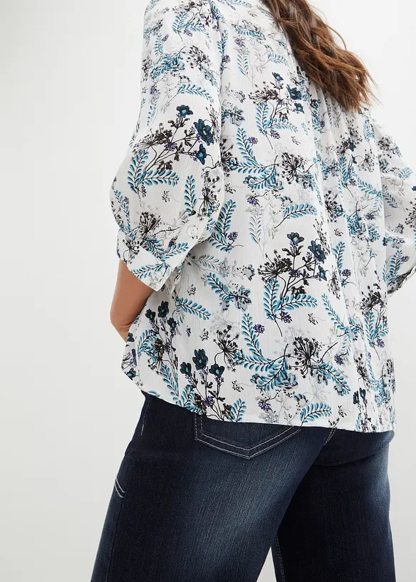 Crinkle blouse met 3/4 mouwen en turn-ups, bonprix