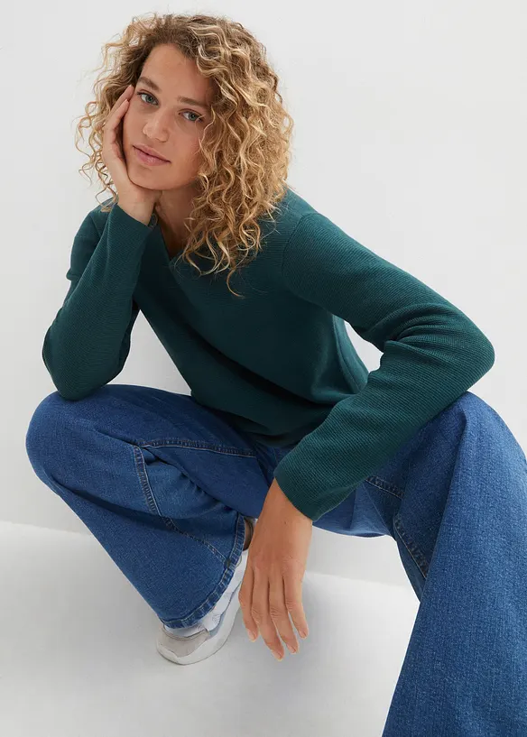 Essential geribde trui van milano knit wear met V-hals, bonprix