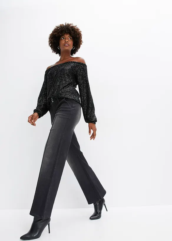 Wide leg jeans met mid waist, bonprix