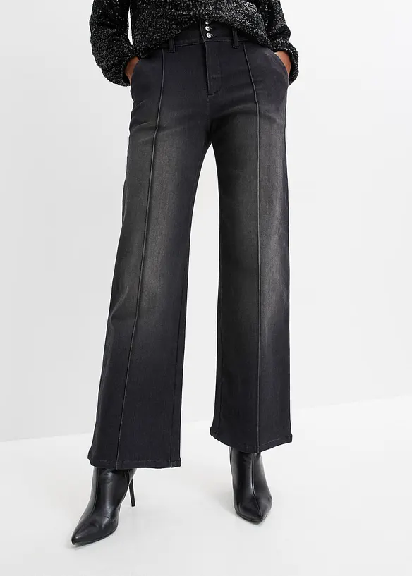 Wide leg jeans met mid waist, bonprix