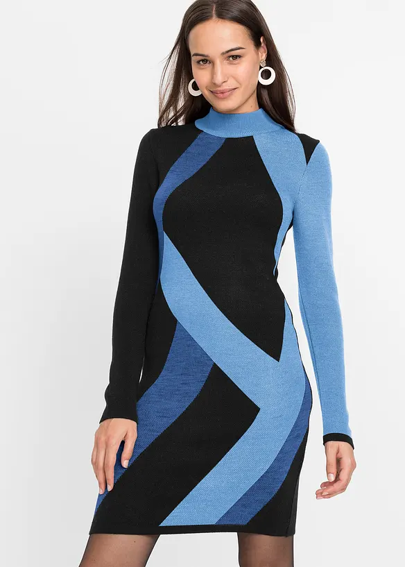 Gebreide jacquard jurk met trendy strepen, bonprix
