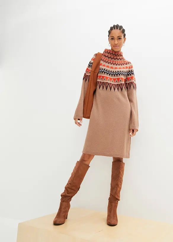 Gebreide jurk met Noors patroon, BODYFLIRT boutique
