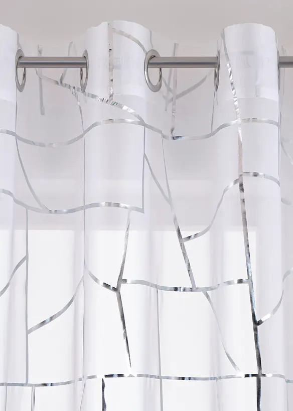 Transparant gordijn met glanzende print (set van 2), bonprix