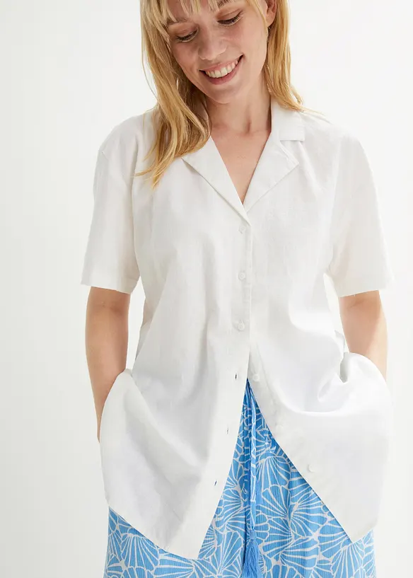 Luchtige oversized blouse van linnenmix, korte mouw, bonprix