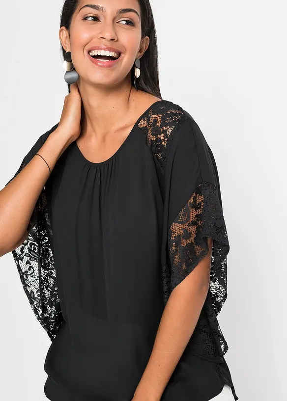 Blouse met kanten details, bonprix
