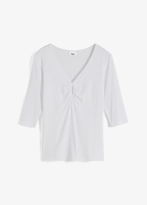 Geribd shirt met V-hals, halflange mouw, bonprix