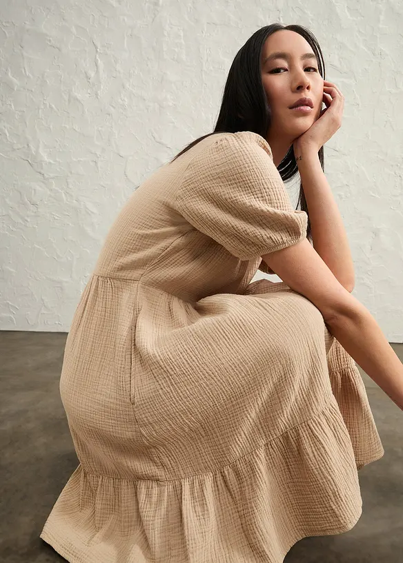Oversized katoenen jurk van mousseline, bonprix