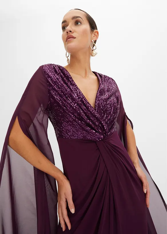 Galajurk met pailletten en chiffon mouwen, bonprix