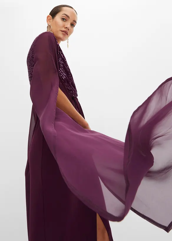 Galajurk met pailletten en chiffon mouwen, bonprix