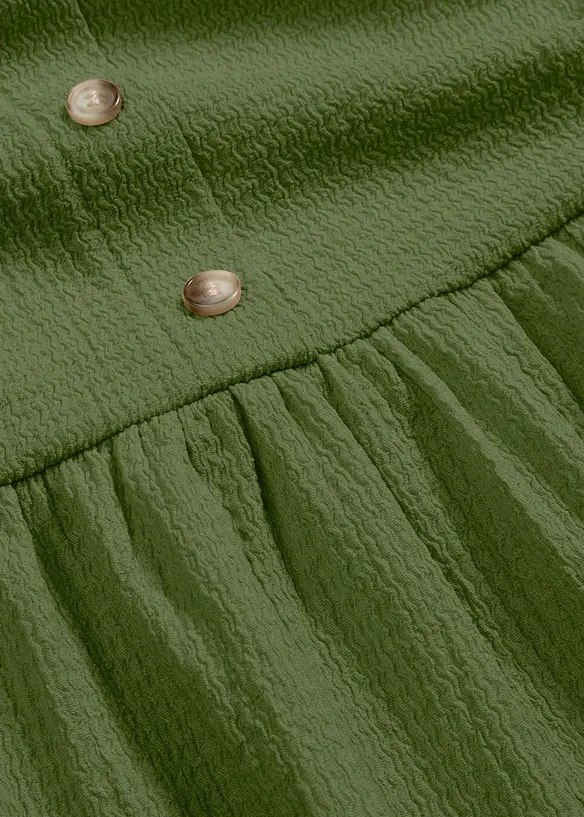 Jersey jurk in midilengte met volants en een decoratieve knoopsluiting, bonprix