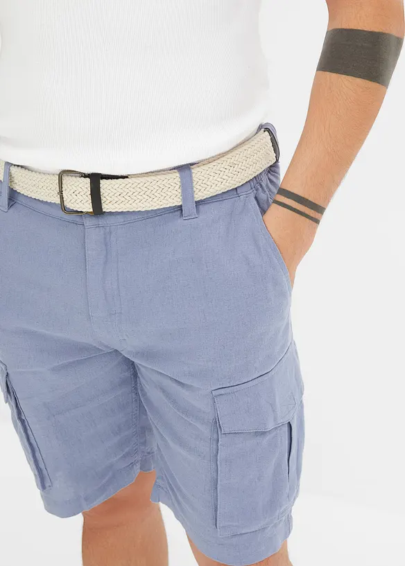 Cargo bermuda met linnen en riem, regular fit, bonprix