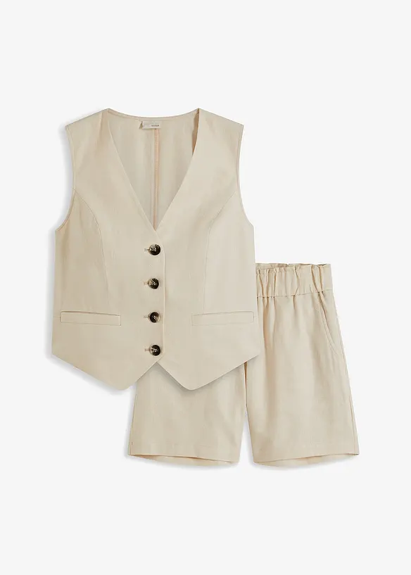 Gilet en short in een linnenmix, bonprix