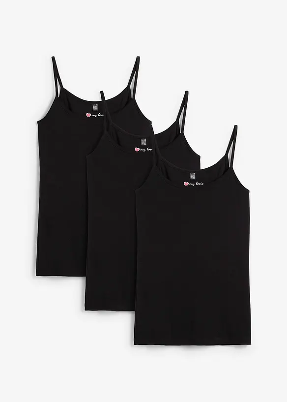 Top met spaghettibandjes van puur katoen (set van 3), bonprix